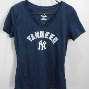 New York Yankees Women's Navy Blue Short Sleeve V-Neck Turi #12 T-shirt Size-S